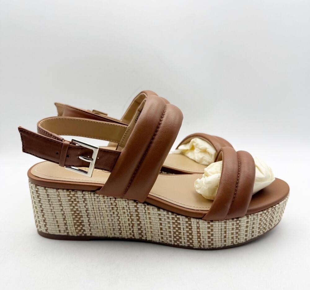 Violet & Red Women's Casey Wedge Sandal Size 8.5 Brown Tan Leather Platform NWOB